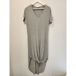 Jolie Gray V-Neck Jersey Knit T-Shirt Maxi Dress Short Sleeve S Oversize